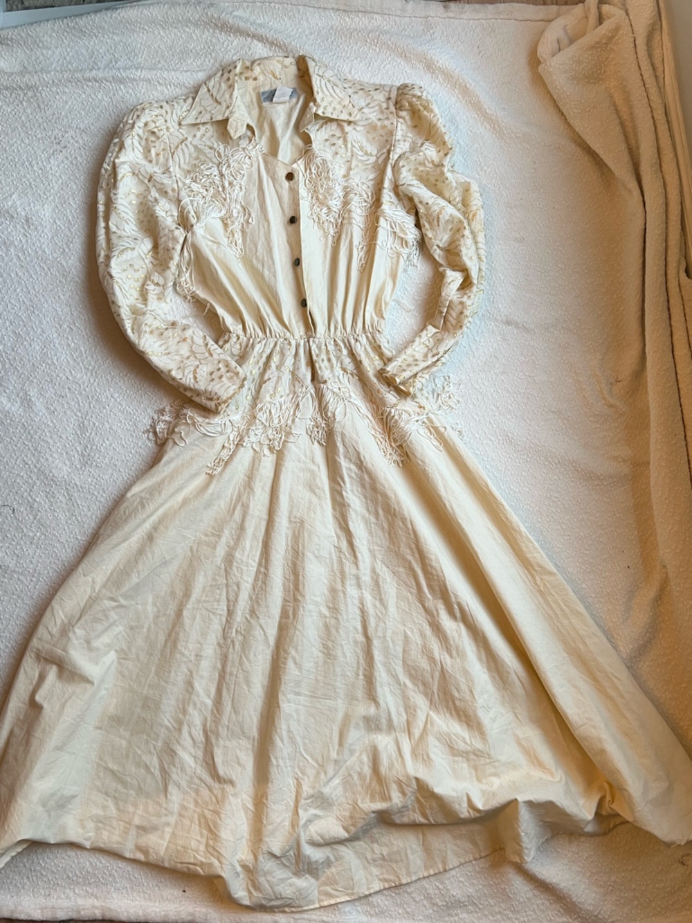 Vintage Lilia Smitty Exclusive Metallic Lace & Fringe Western Maxi Dress